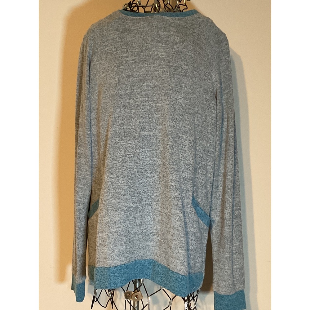 Beyove Womens Gray Teal Contrast Trim Raglan Long Sleeve Knit Top‎ Pocket Medium